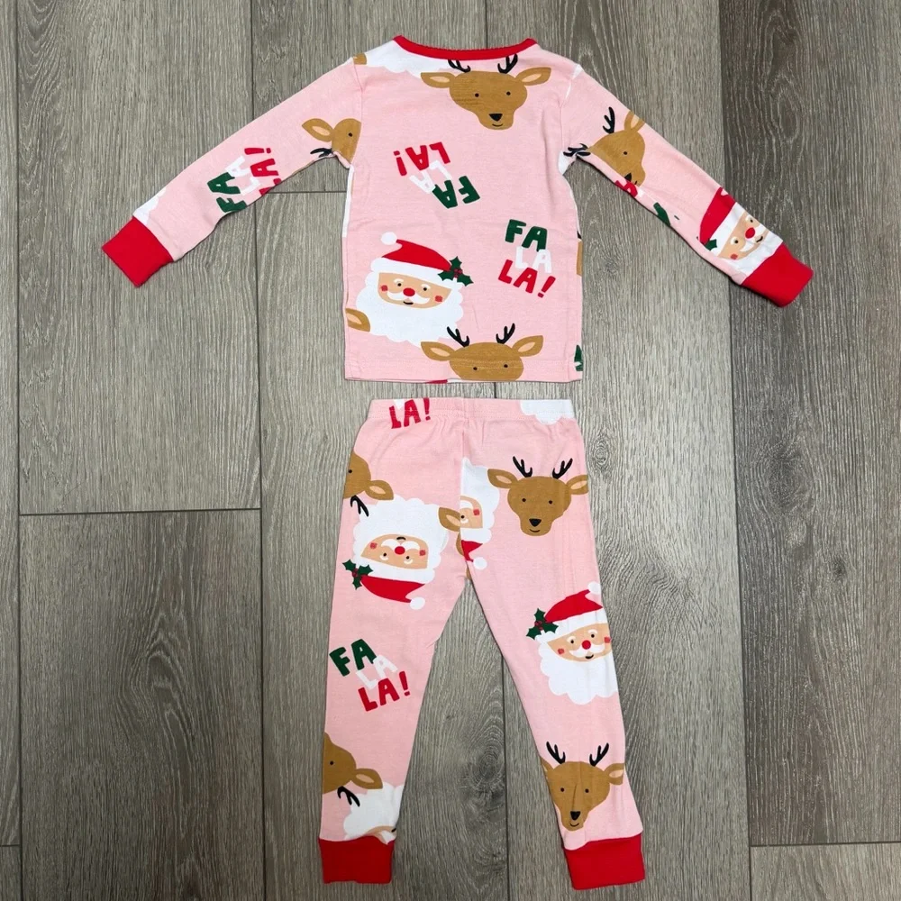 CARTERS 2PC CHRISTMAS SNUG FIT LONG SLEEVE AND PANTS PJ SET SANTA PINK 2T